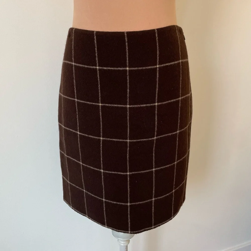 Ralph Lauren Purple Label Collection Brown Fleece Window Pane Pencil Skirt EUC 2 - Picture 1 of 6